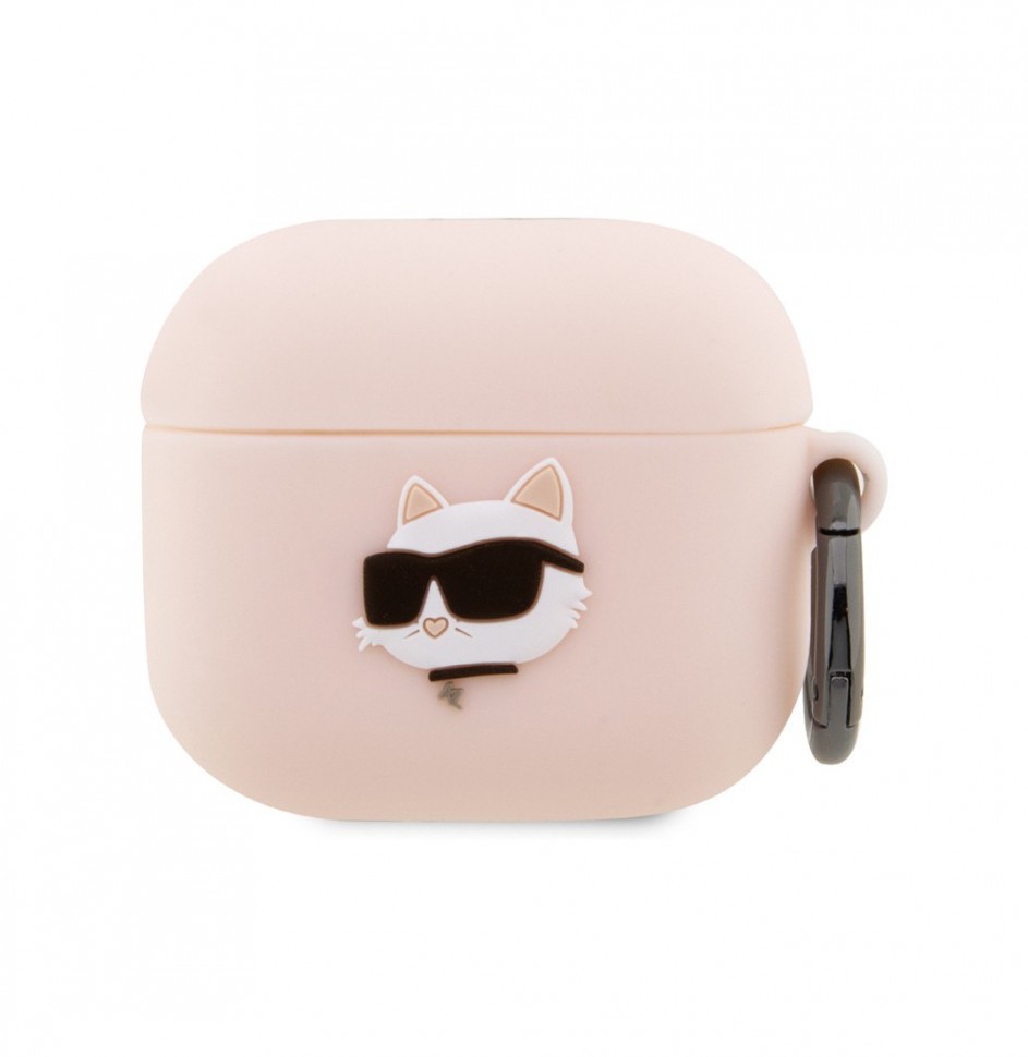 Чехол с карабином Karl Lagerfeld Silicone case NFT 3D Choupette для AirPods 3, Розовый