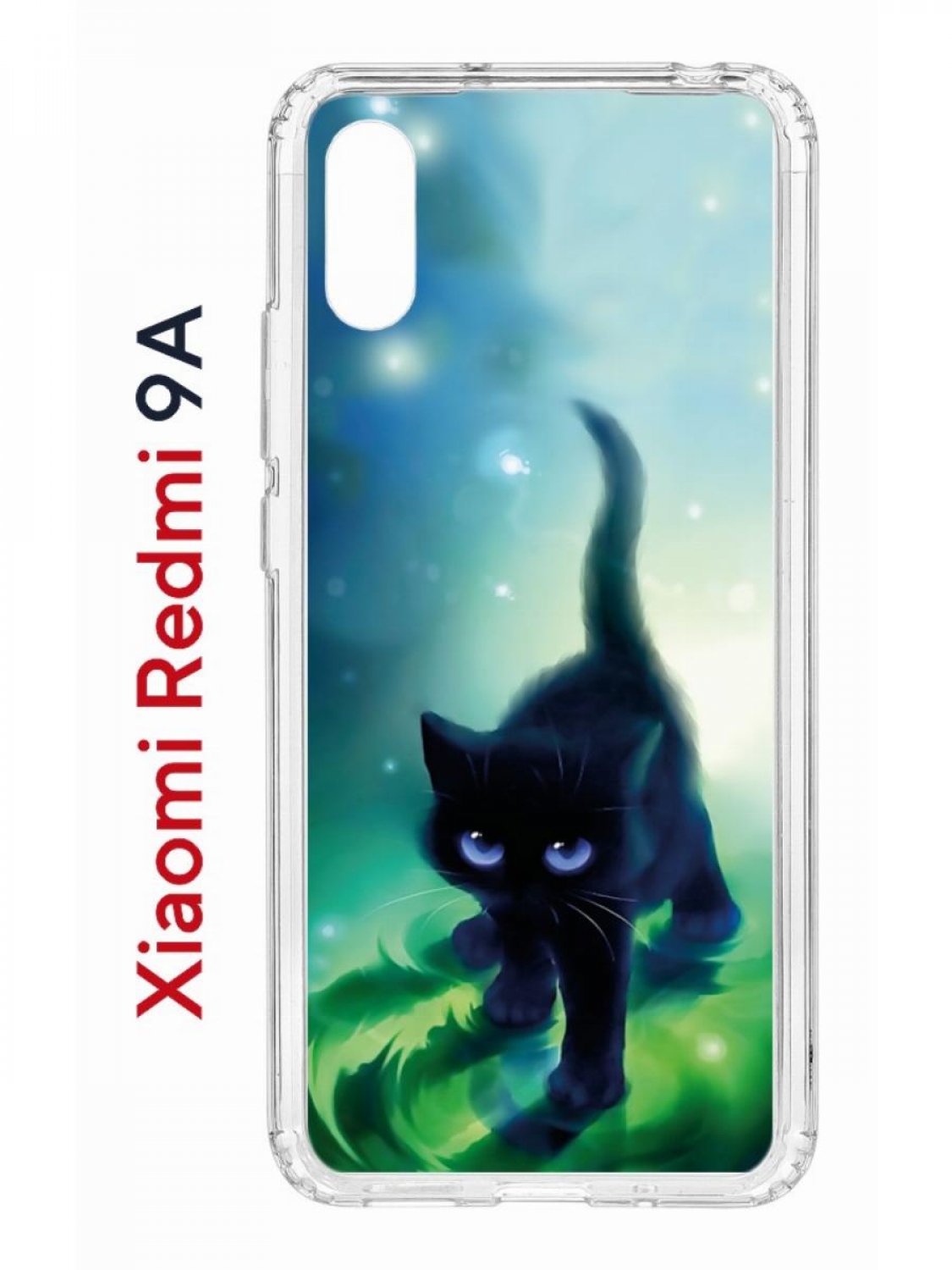 Чехол на Redmi 9A с принтом Kruche Print Черный кот,противоударный бампер,с защитой камеры