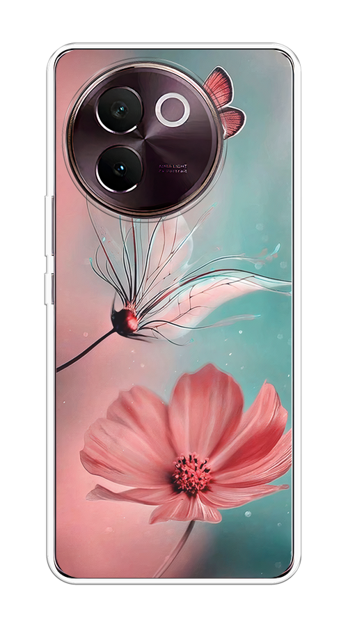 

Чехол на Vivo V30e "Бабочка и цветок", Голубой;розовый, 2610550-1