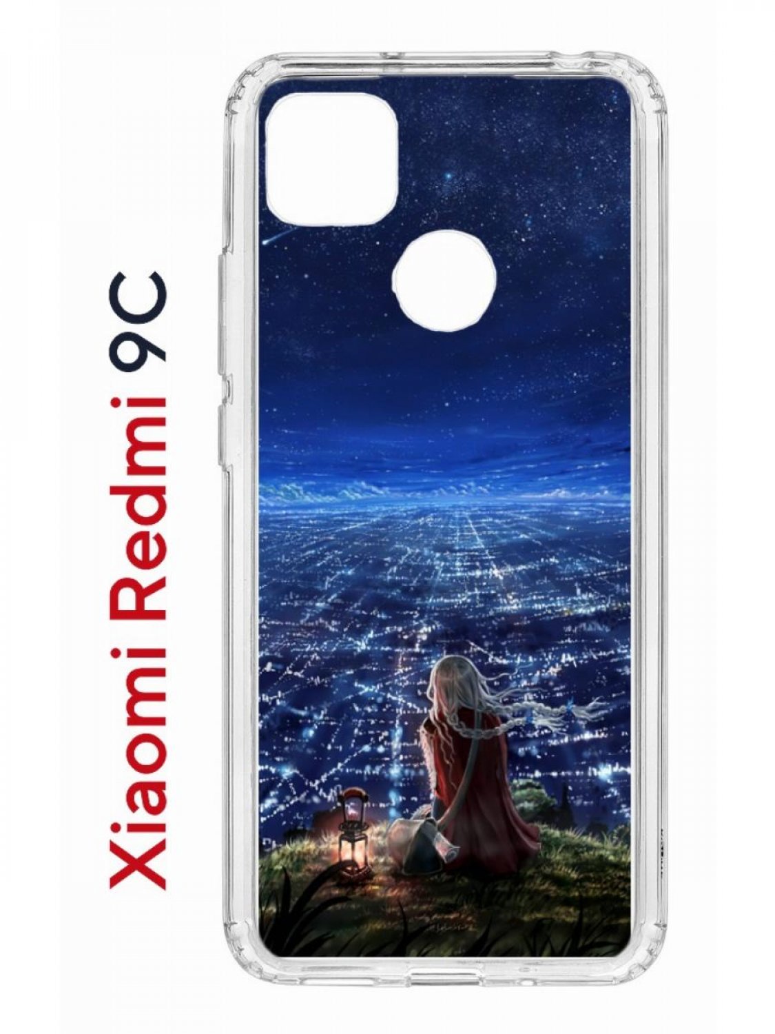 

Чехол на Redmi 9C Kruche Print Ночные Огни,противоударный бампер с защитой камеры, Прозрачный;синий;зеленый;белый, Ксиоми Редми 9с