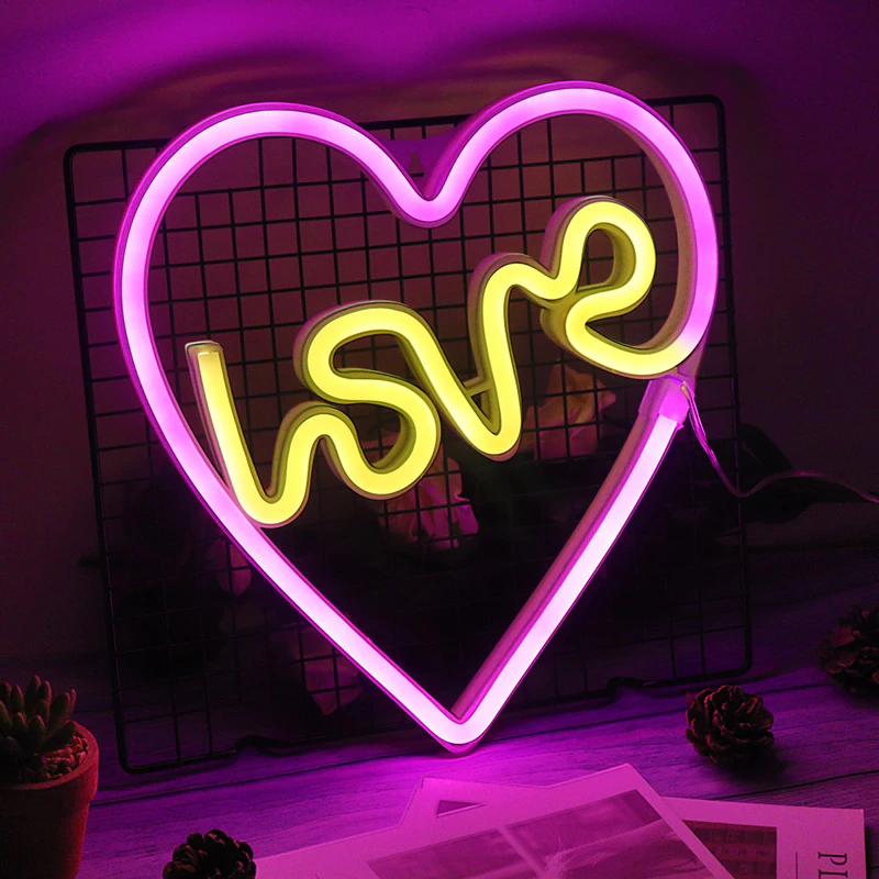 Настенный неоновый светильник Сердце Love розовый DLED