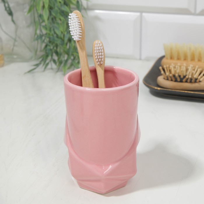 фото Стакан для зубных щеток розовый, 11 х 7,5 см nobrand