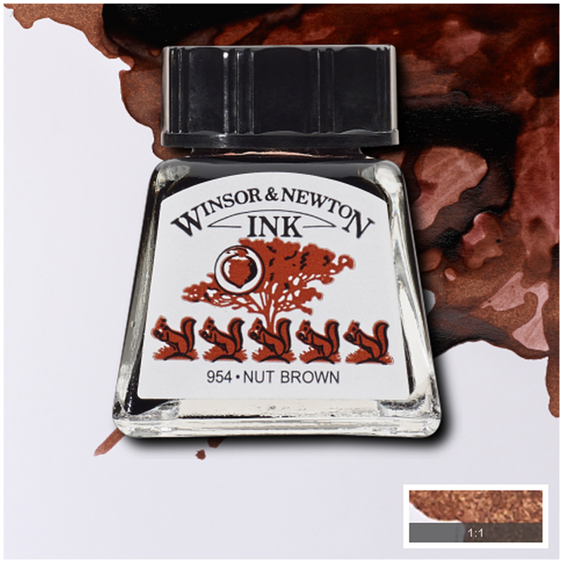 Тушь Winsor&Newton для рисования, орехово-коричневый, стекл. флакон 14мл (1005441)