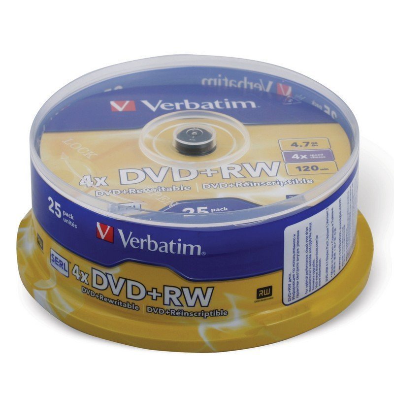 фото Диски dvd+rw (плюс) verbatim 4,7 gb 4x, комплект 25 шт, cake box, 43489