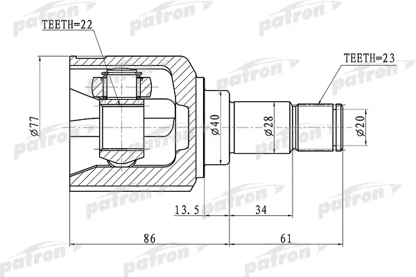 

ШРУС внутренний 22x40x23 FORD FIESTA 95-01 PATRON PCV1071