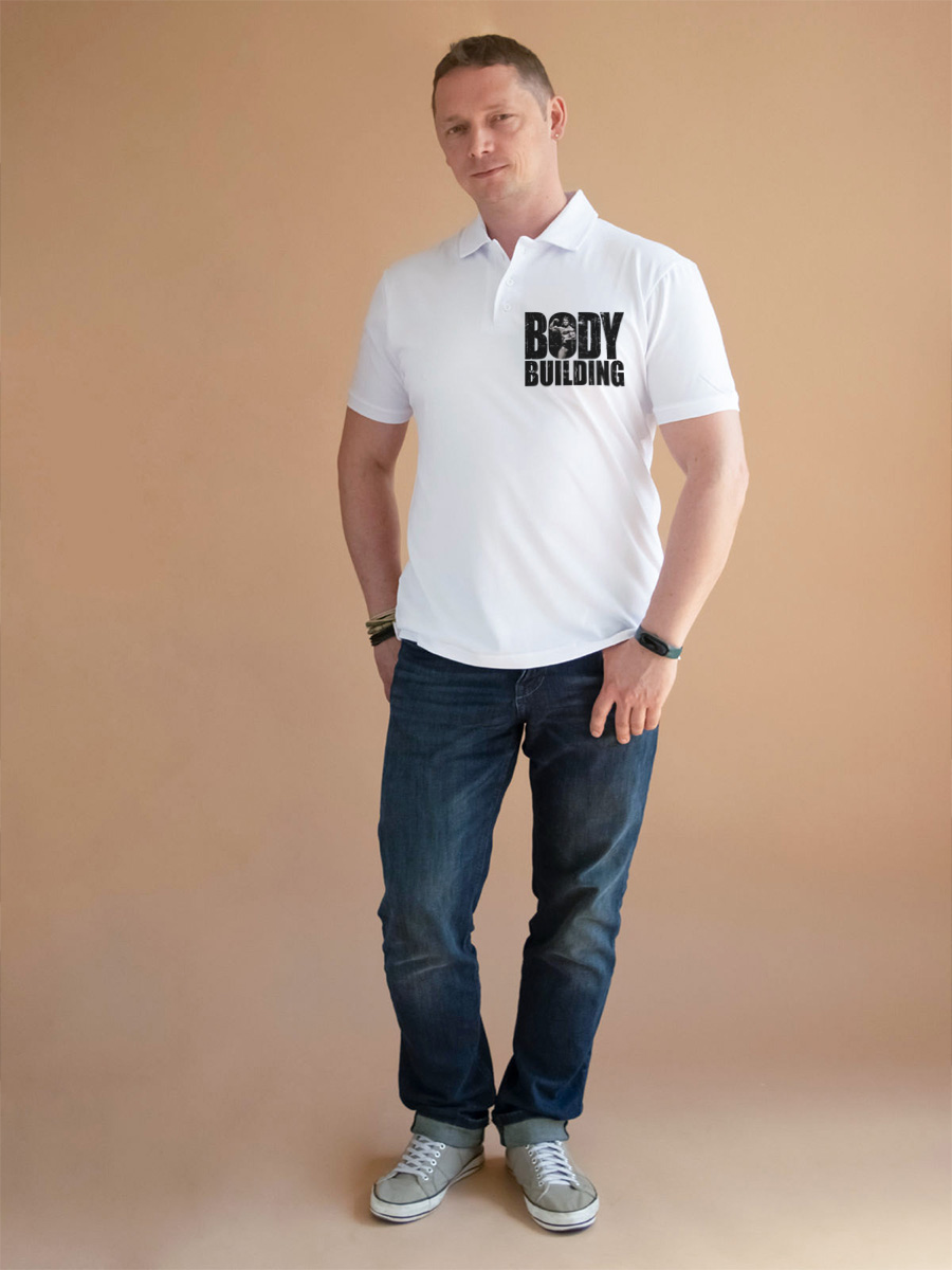 

Футболка-поло CoolPodarok Bodybuilding бодибилдинг 54RU, Белый, CP54M01134