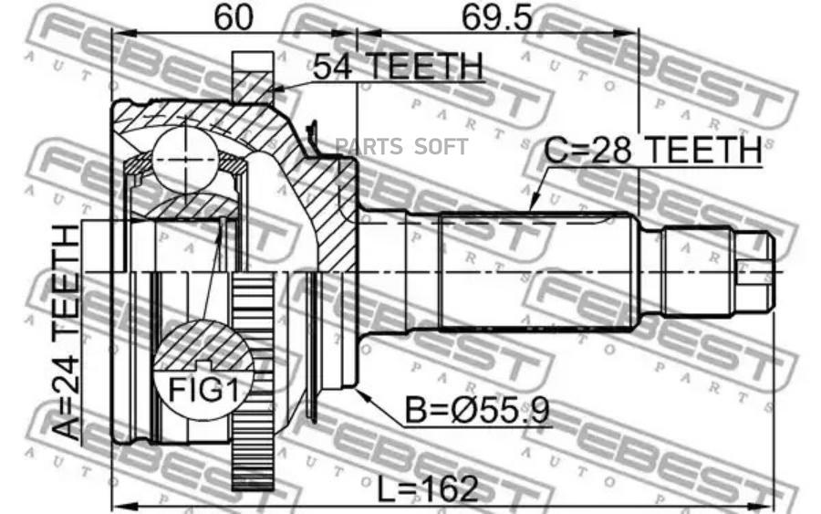 

FEBEST ШРУС наруж. 24x55.9x28 KIA CARNIVALSEDONA (FL) 1998-2005 FEBEST 2210-CARNFLA54