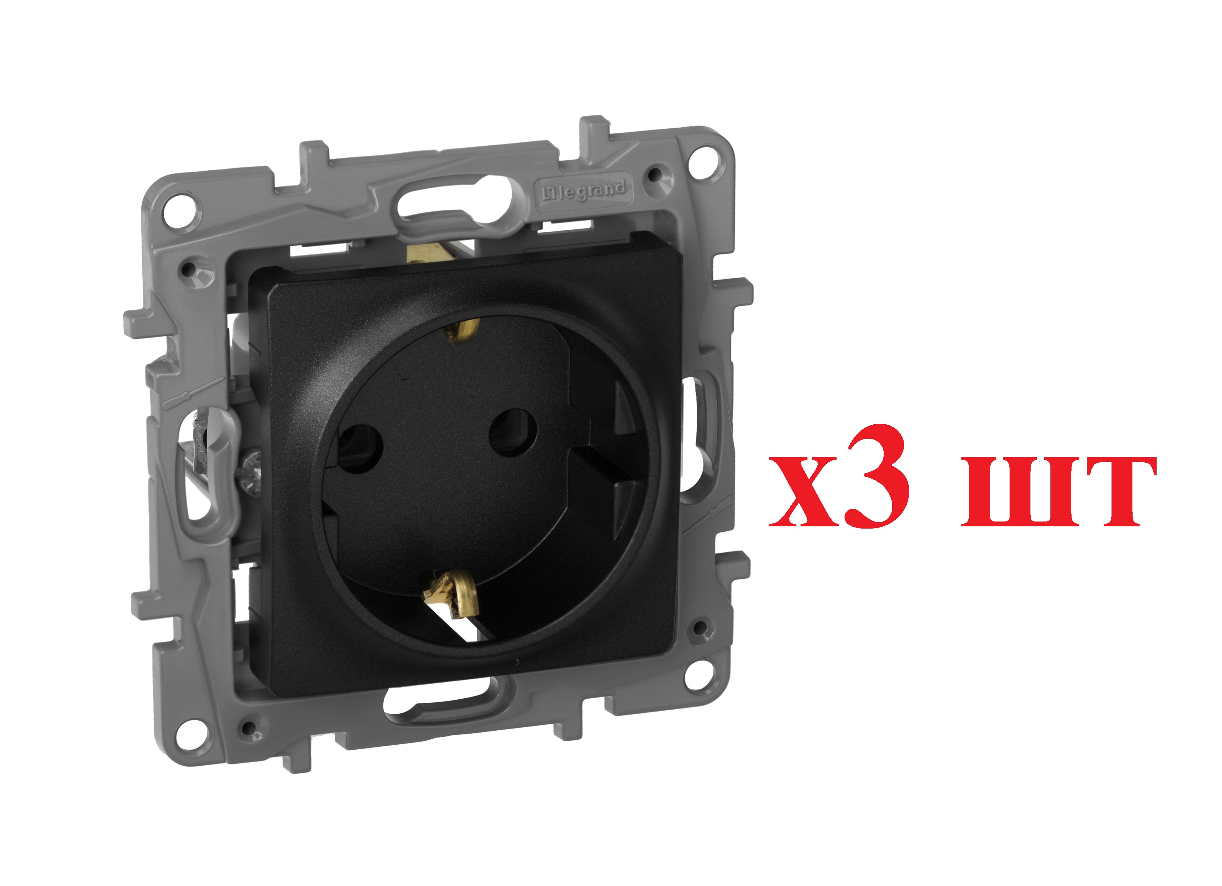 

Legrand Etika Антрацит Розетка с/з, винт. клеммы, 16А, 250 В 672621 (3шт), Черный, Etika_672621_3