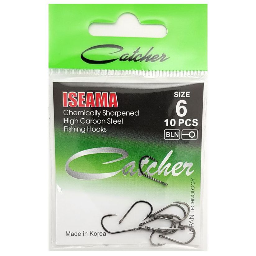 

Одинарные крючки Catcher Chod Hook №6 BN, с колечком, загнутое острие, с бородкой, Черный, ISEAMA