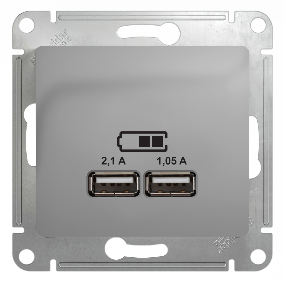 

SE Glossa Алюминий Розетка USB 5В/2100мА, 2х5В/1050мА (GSL000333), Серый, Glossa_240