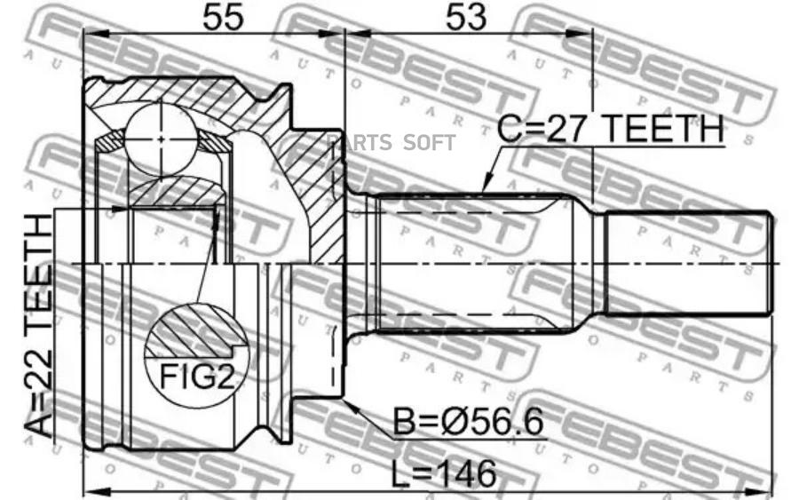 

FEBEST ШРУС наруж. 22x56.6x27 RENAULT KANGOO 2008- FEBEST 2410-KANII