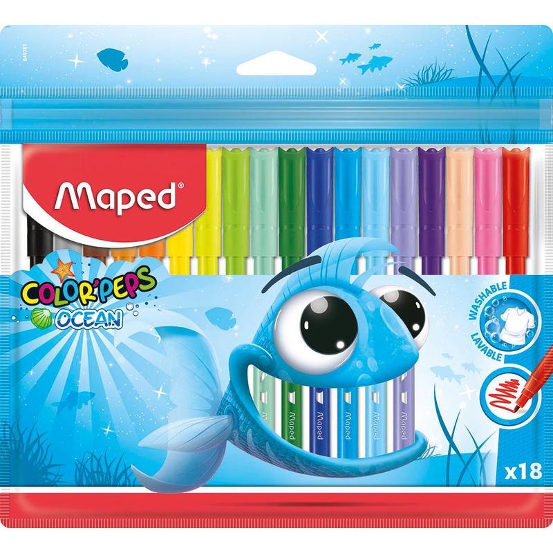 Набор фломастеров 18 цветов Maped Color'Peps Ocean (линия 1мм, смываемые) 12 уп (845721)