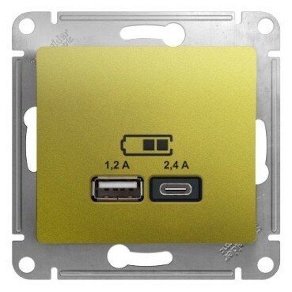 

Розетка USB Glossa тип A+C 5В/2.4А 2х5В/1.2А механизм, фисташковый., Зеленый, GLOSSA01