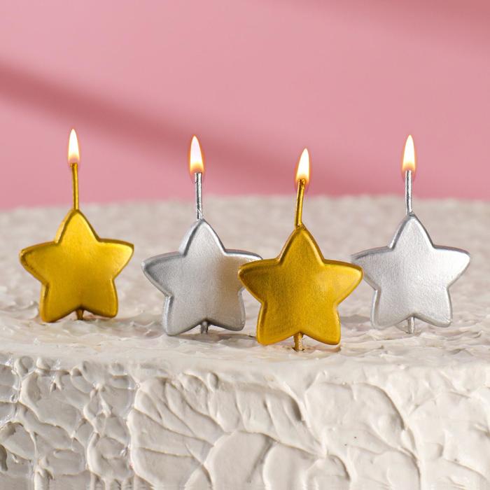 фото Свечи в торт на шпажках звезды, 6,6х3,8 см, 25 гр, набор 4 шт омский свечной