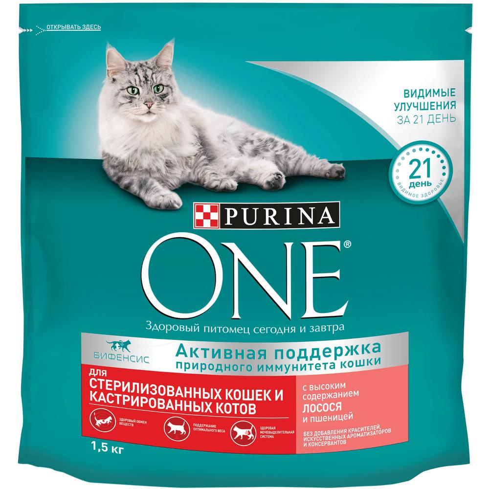 фото Сухой корм для кошек purina one, для стерилизованных, лосось и пшеница, 1,5кг