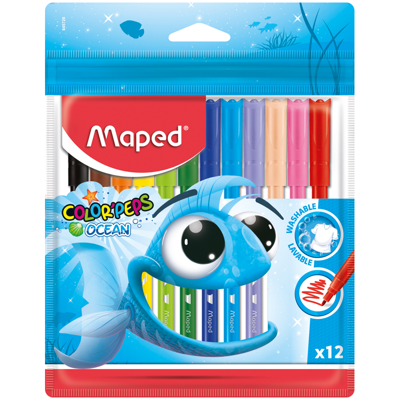 Набор фломастеров 12 цветов Maped ColorPeps Ocean линия 2мм смываемые 12 уп 3073₽