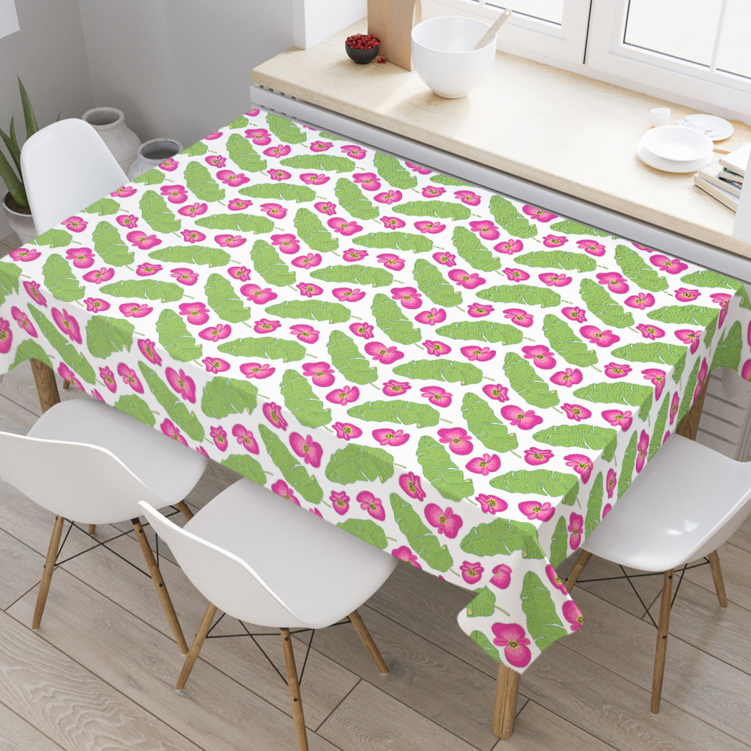 

Скатерть прямоугольная JoyArty "Тропические цветы и листья" из оксфорда, 180x145 см, Зеленый, Тропические цветы и листья