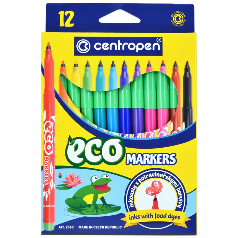 Фломастеры 12 цв Centropen Eco Markers линия 1-2мм трехгранные смываемые 10 уп