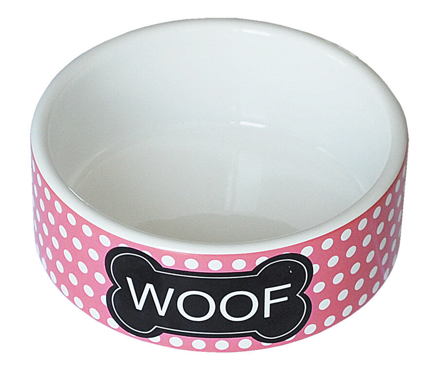 фото Миска керамическая бело-розовая woof, 12,5*5 0,27кг n1