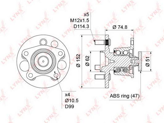 

Комплект подшипника ступицы колеса LYNXauto WH-1451