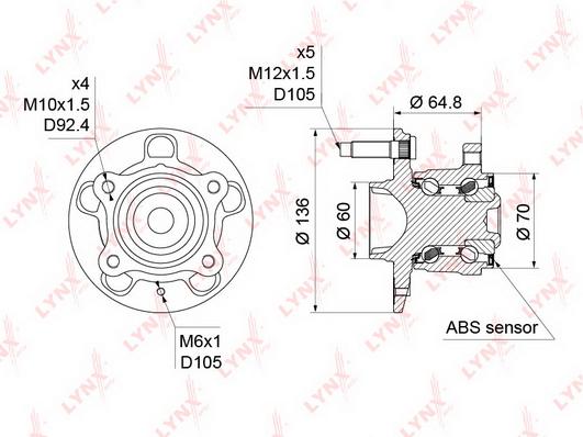 

Комплект подшипника ступицы колеса LYNXauto WH-1386