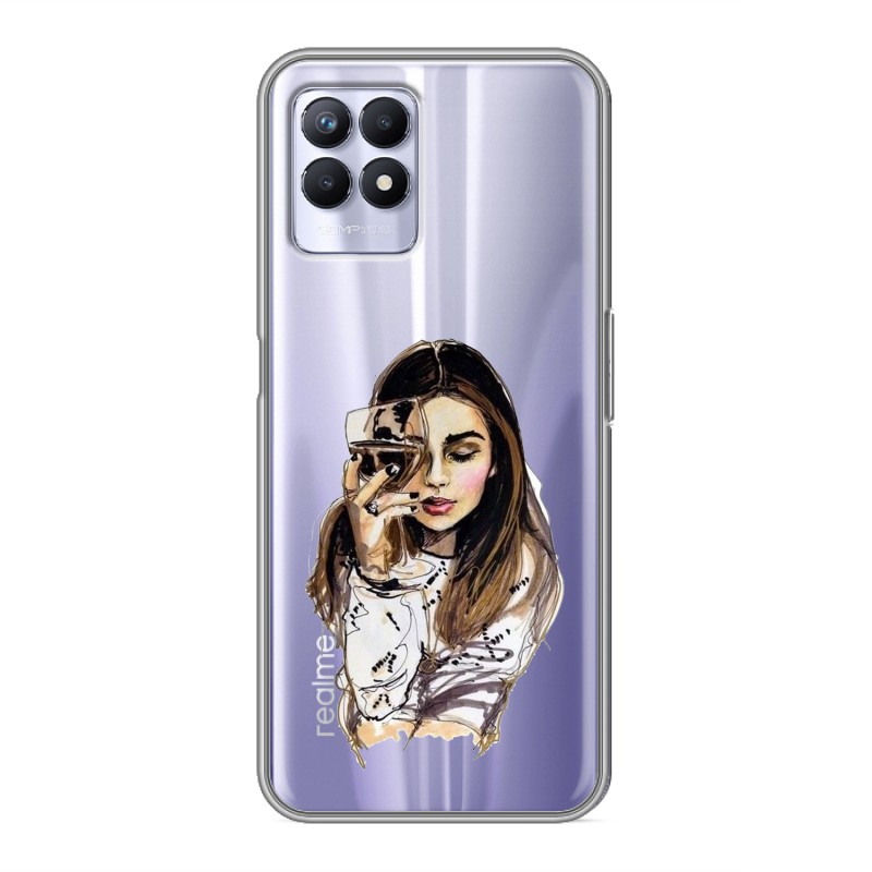 

Полупрозрачный силиконовый чехол для Realme 8i/Narzo 50 Девушка и бокал