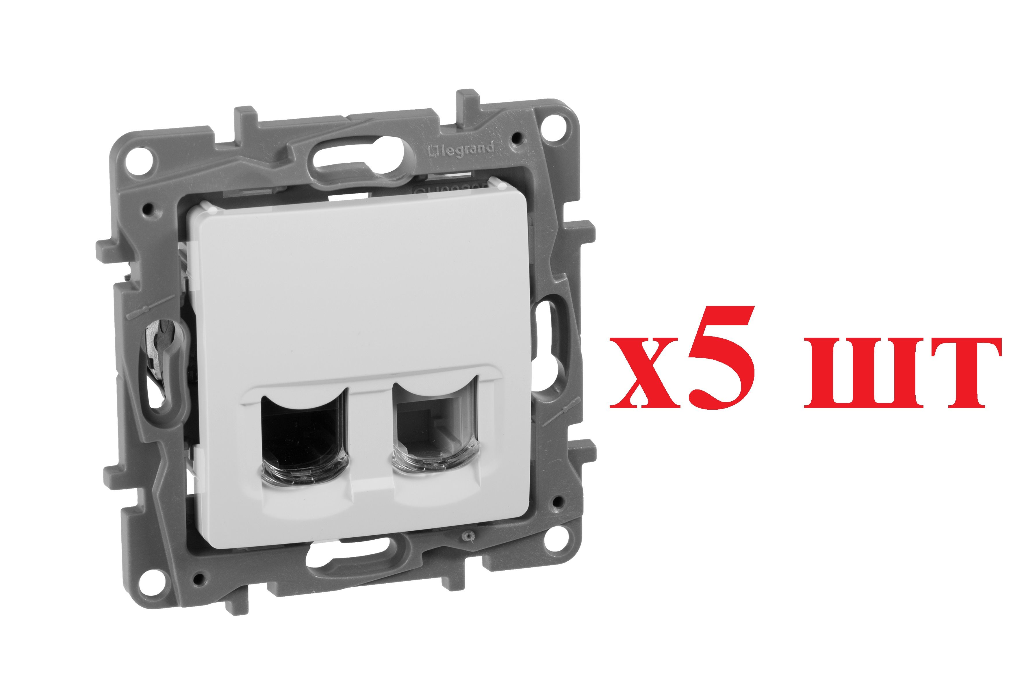 

Legrand Etika Бел Розетка тел.+ комп. (RJ11+RJ45) 5 кат. UTP 672252 (5шт), Белый, RJ-11 телефон/модем0_5