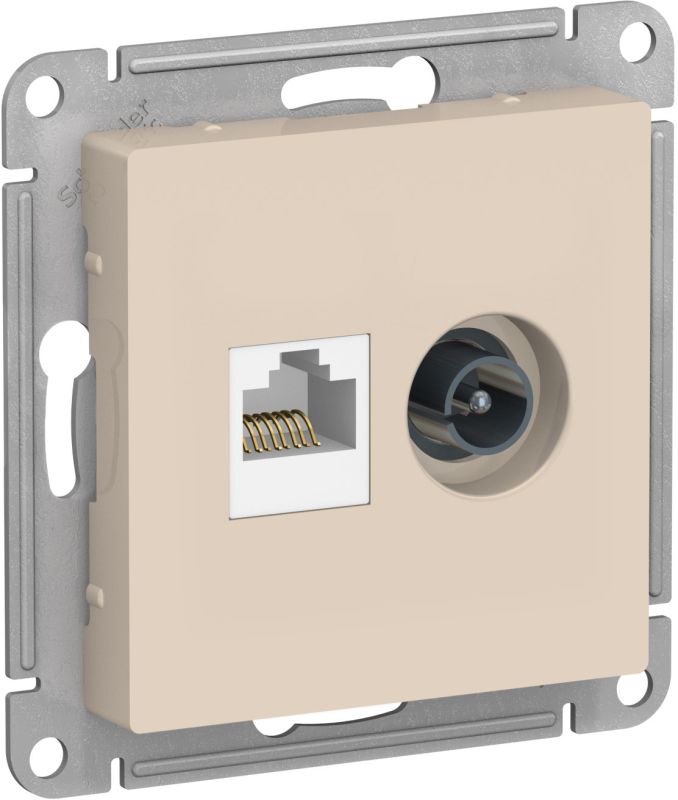 

SE AtlasDesign Беж Розетка двойная комп+ТВ, RJ45+TV, кат.5E, механизм ATN000289, Бежевый, AtlasDesign
