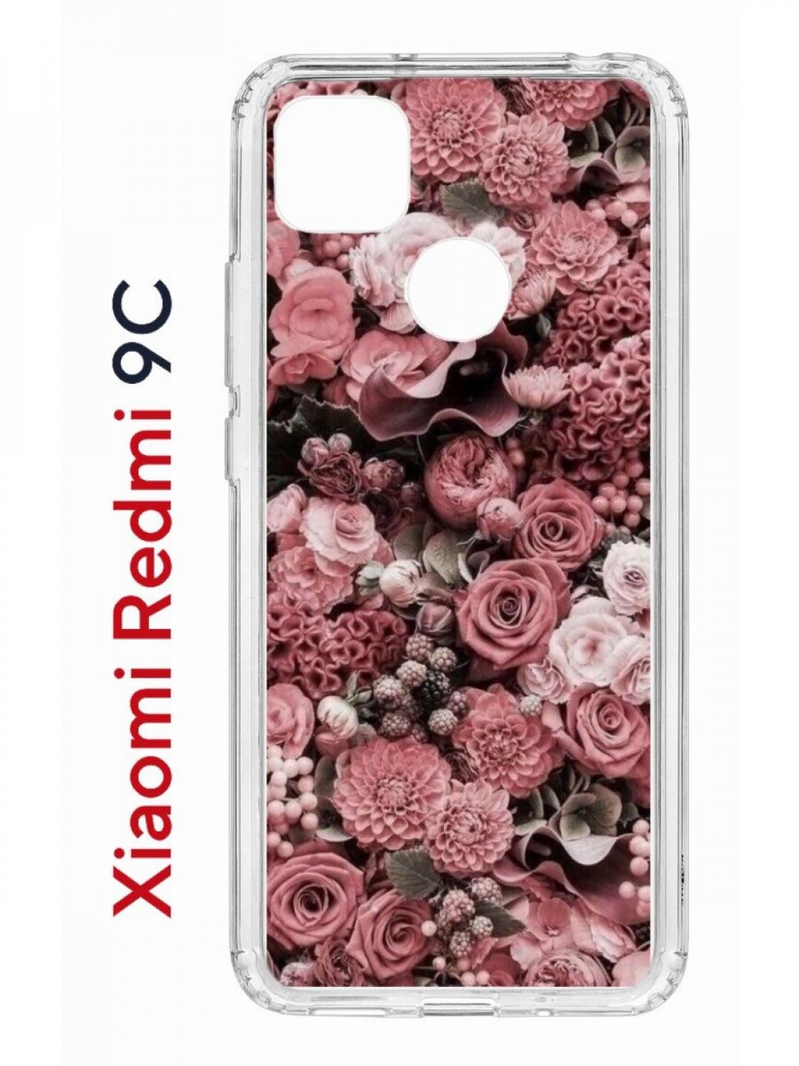 

Чехол на Redmi 9C с принтом Kruche Print цветы,противоударный бампер с защитой камеры, Прозрачный;розовый;коричневый;красный, Ксиоми Редми 9с