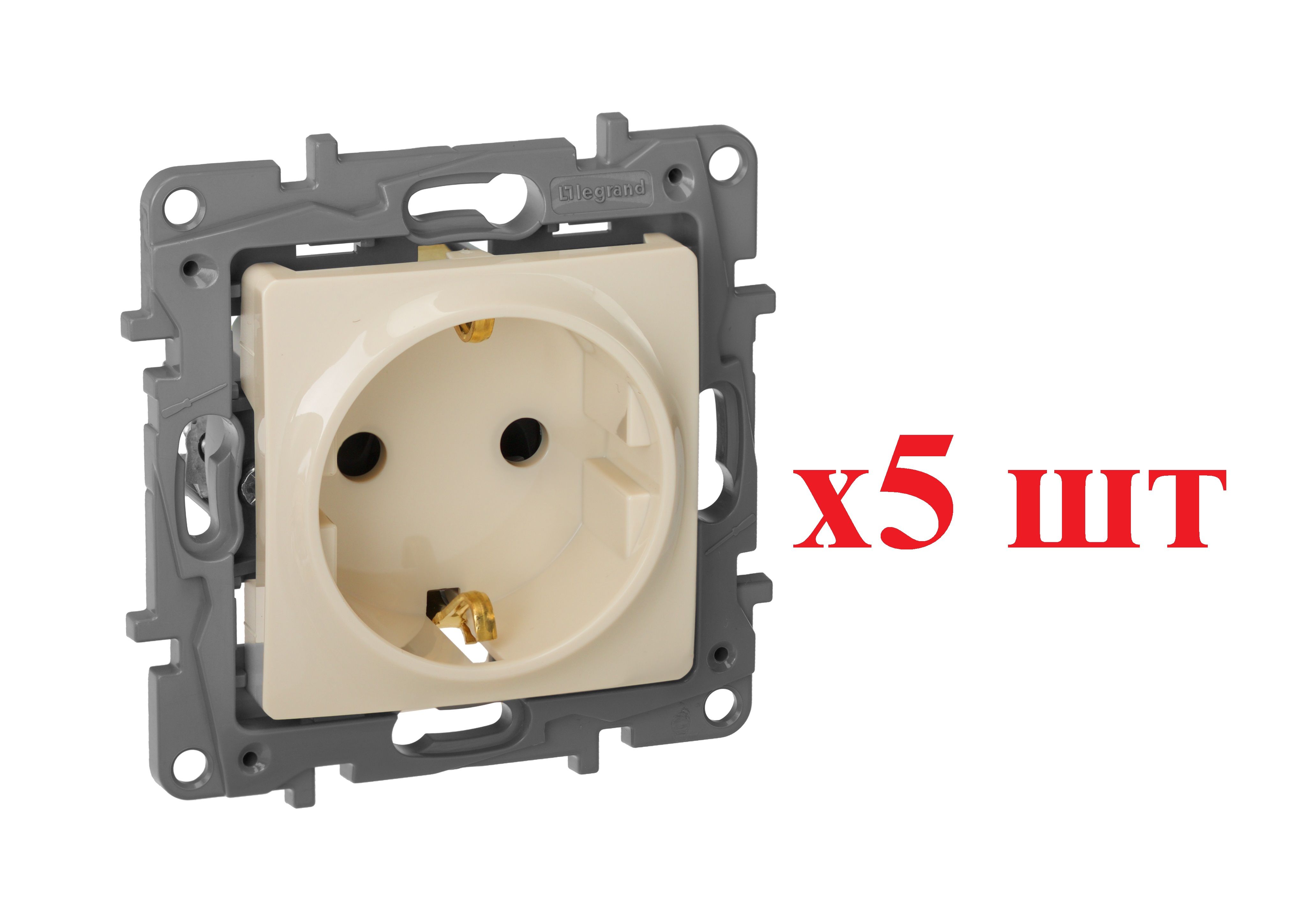 

Legrand Etika Сл.кость Розетка с/з со шторками, винт. клем. 672322 (5шт), Бежевый, Etika_1_78605_5
