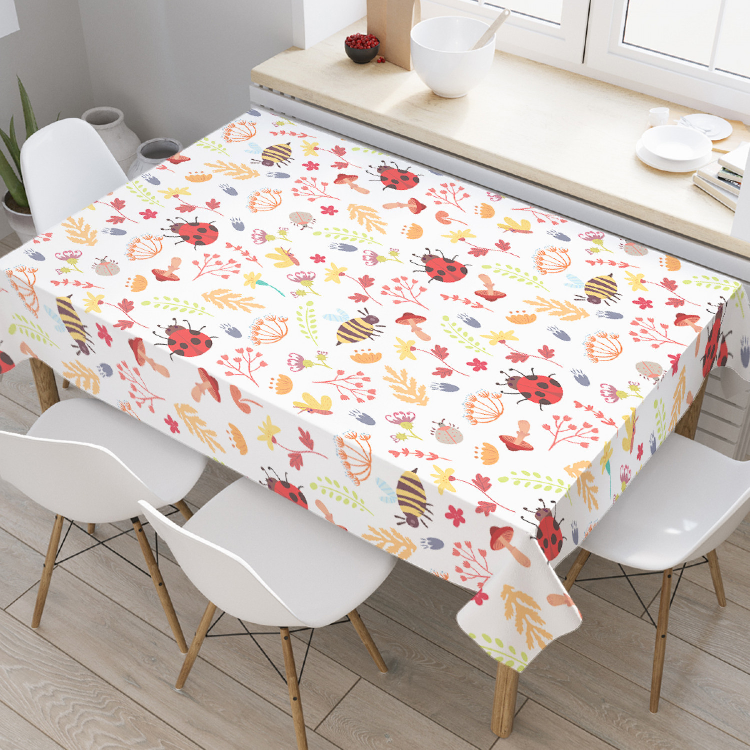 

Скатерть прямоугольная JoyArty "Божьи коровки и пчелы" из оксфорда, 180x145 см, Красный, Божьи коровки и пчелы