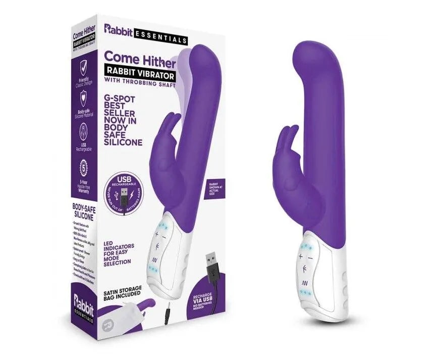 фото Фиолетовый вибромассажер для g-точки come hither g-spot rabbit - 24,5 см., фиолетовый rabbit essentials