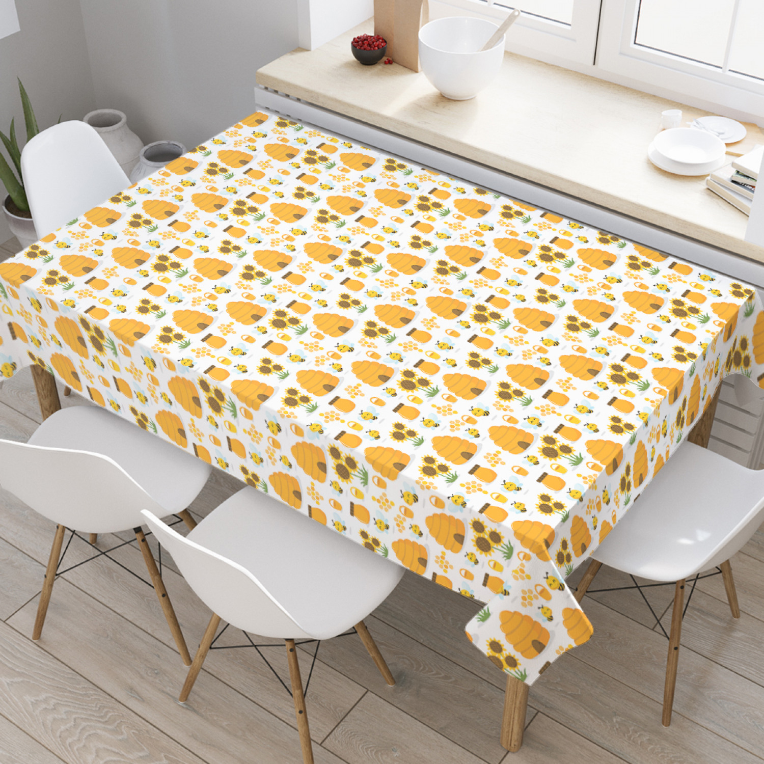 

Скатерть прямоугольная JoyArty "Домик для пчел" из оксфорда, 180x145 см, Оранжевый, Домик для пчел