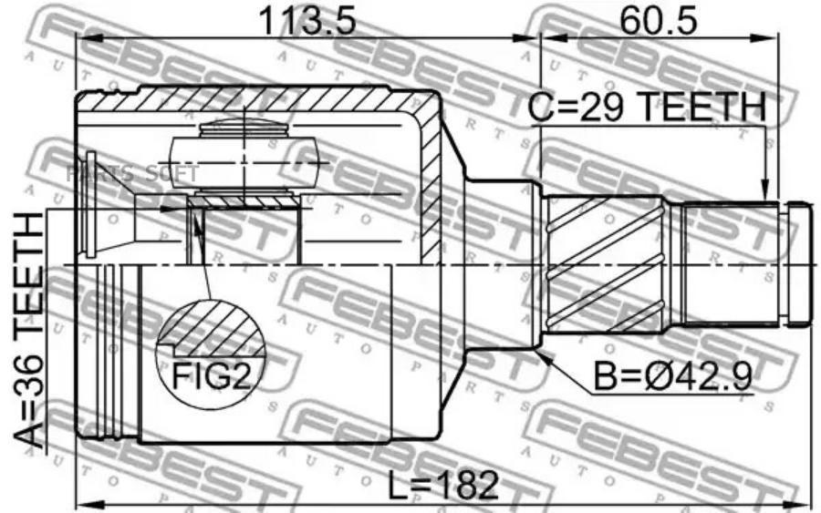 

FEBEST Шрус внутренний левый 36x42.9x29 FEBEST 2011-COMLH