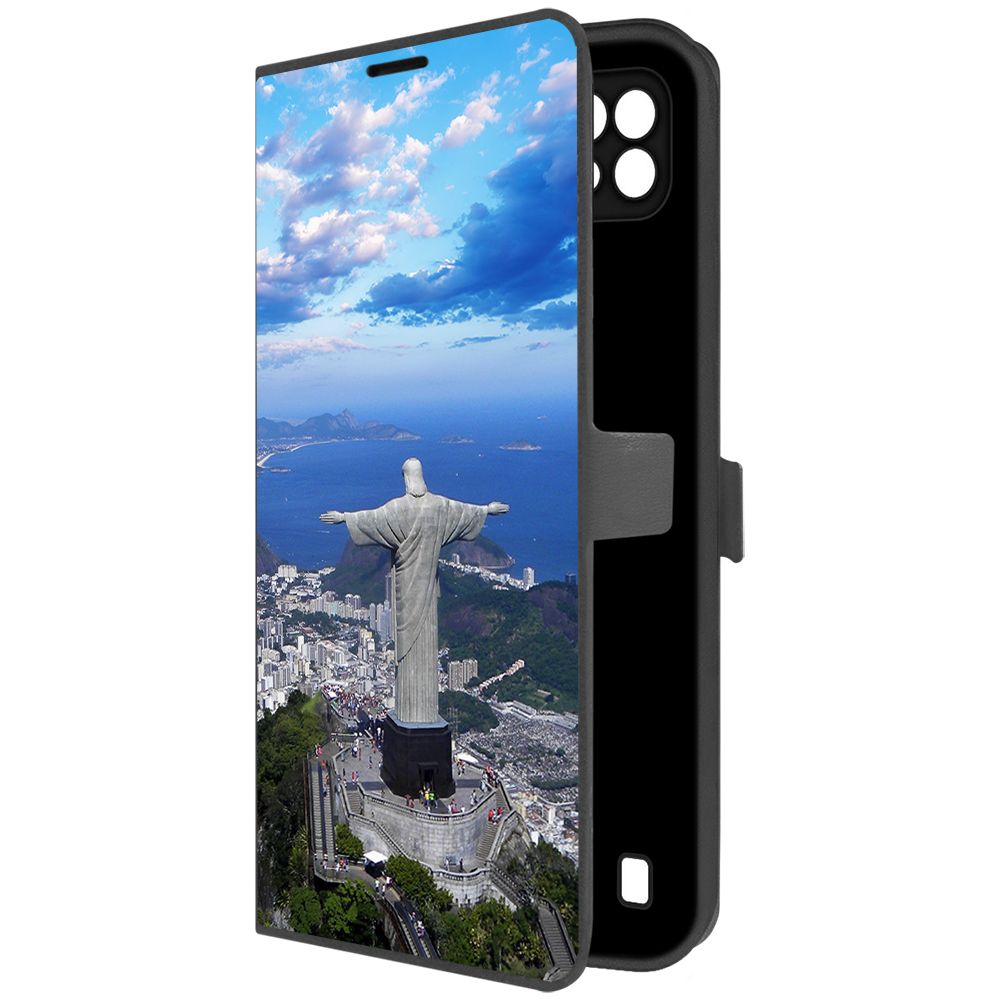 

Чехол-книжка Krutoff Eco Book для Realme C21 Бразилия, Статуя Христа (черный)