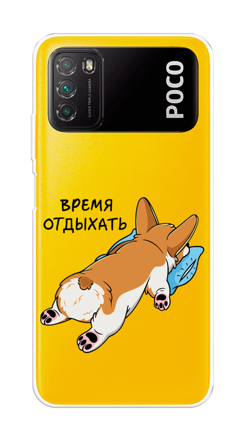 

Чехол на Xiaomi Poco M3 "Корги отдыхает", Черный;коричневый;голубой, 39550-1