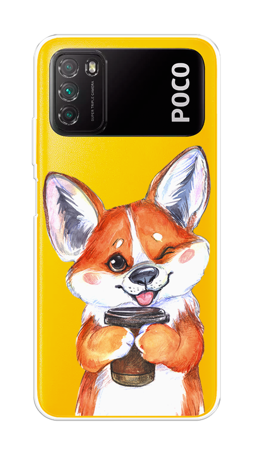 

Чехол на Xiaomi Poco M3 "Корги с кофе", Оранжевый;белый, 39550-4