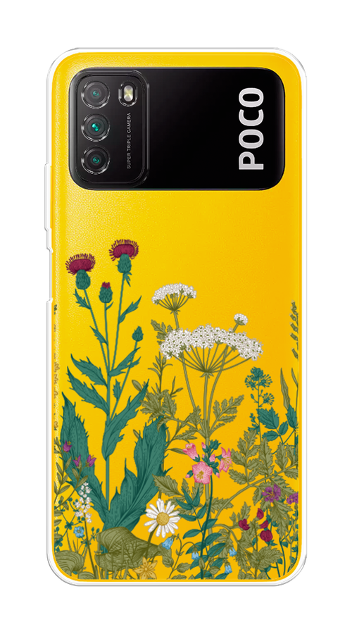 

Чехол на Xiaomi Poco M3 "Дикие полевые цветы", Зеленый;розовый;белый, 39550-2