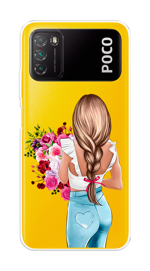 

Чехол на Xiaomi Poco M3 "Девушка с цветами", Коричневый;розовый;голубой, 39550-6