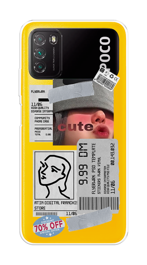 

Чехол на Xiaomi Poco M3 "Cute girl collage", Розовый;серый;голубой, 39550-6