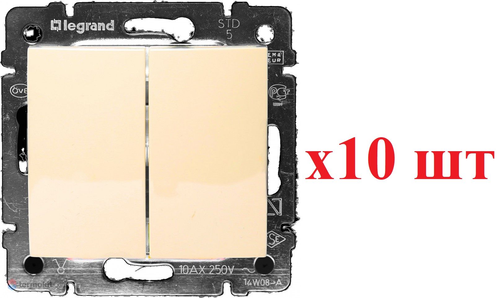 

Legrand Valena Крем Выключатель 2-клавишный 774305 (10шт), Бежевый, Valena Classic_774305