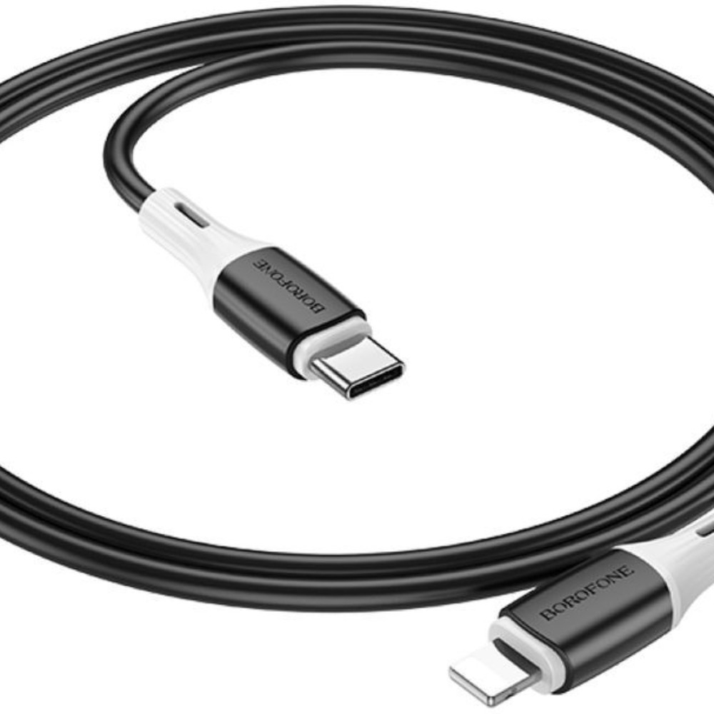 

Дата-кабель USB 3.0A PD 20W для Lightning 8-pin Type-C Borofone BX79 силикон 1м Black, BX79i