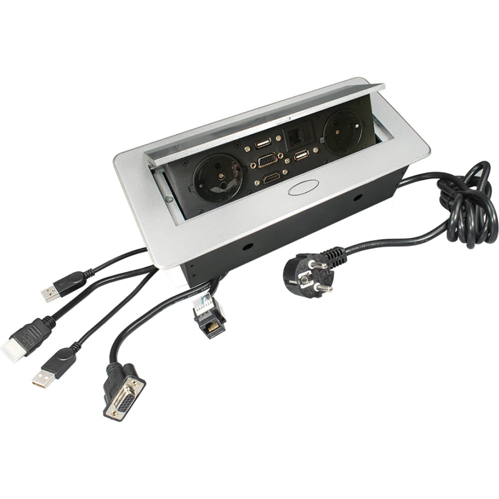 

DORI Блок розеток выдвижной гориз. 2роз. +2USB +1HDMI +1VGA с кабелем 2м GLS 45663