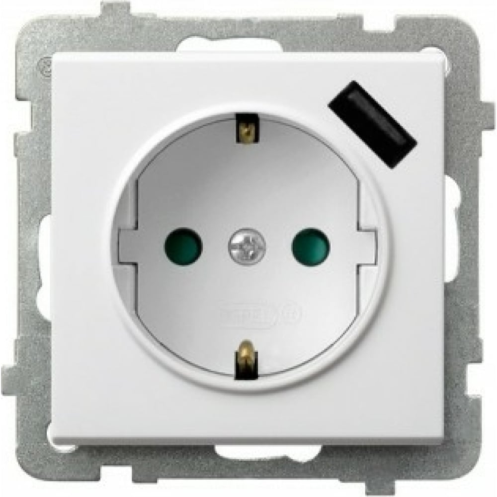 

Ospel Sonata Розетка 1-я с/з Schuko + USB-зарядное устройство Белый GP-1RSPUSB/m/00