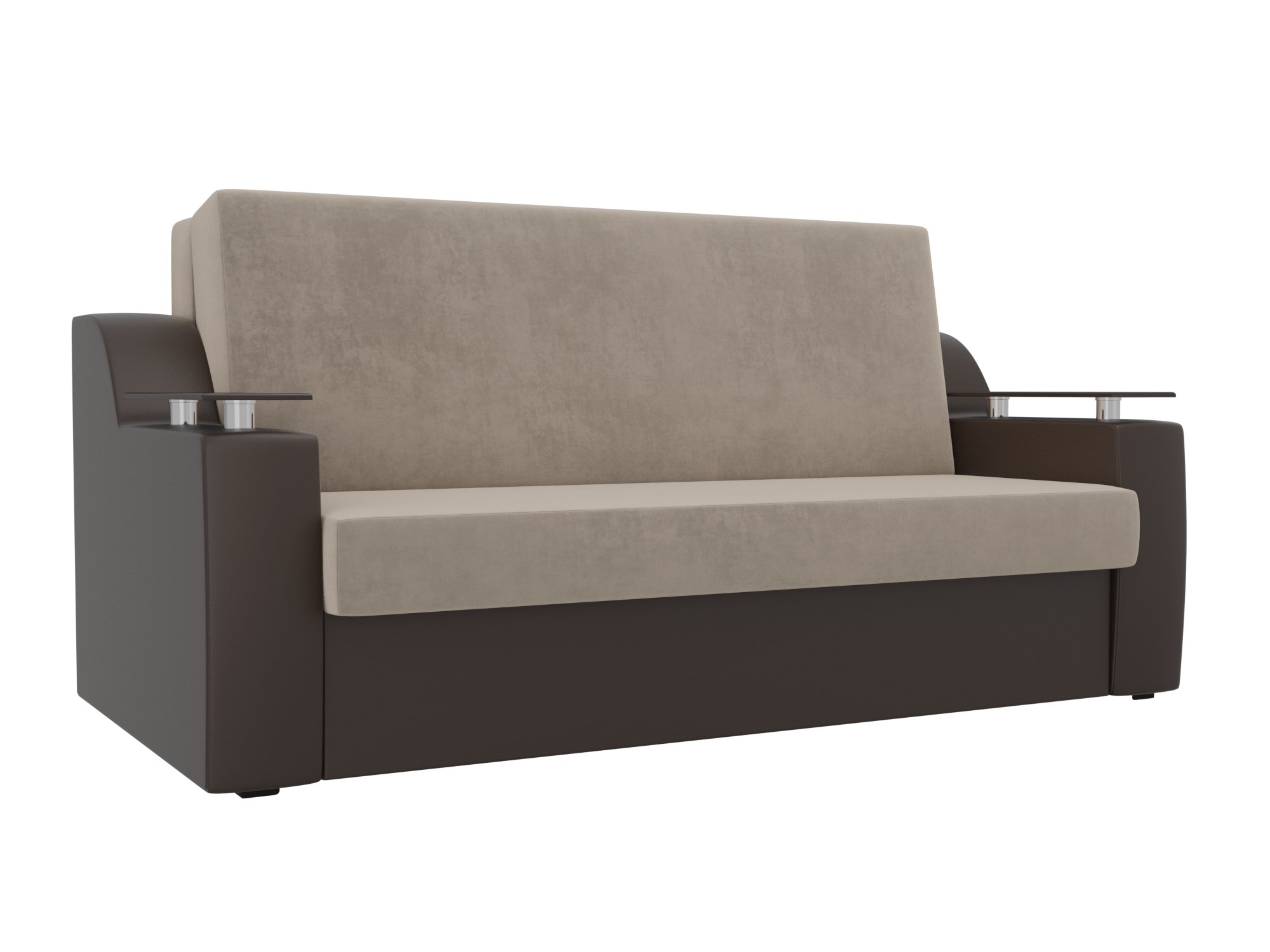 

Прямой диван аккордеон Сенатор 140 велюр/экокожа бежевый/коричневый, Прямой диван аккордеон Сенатор 140