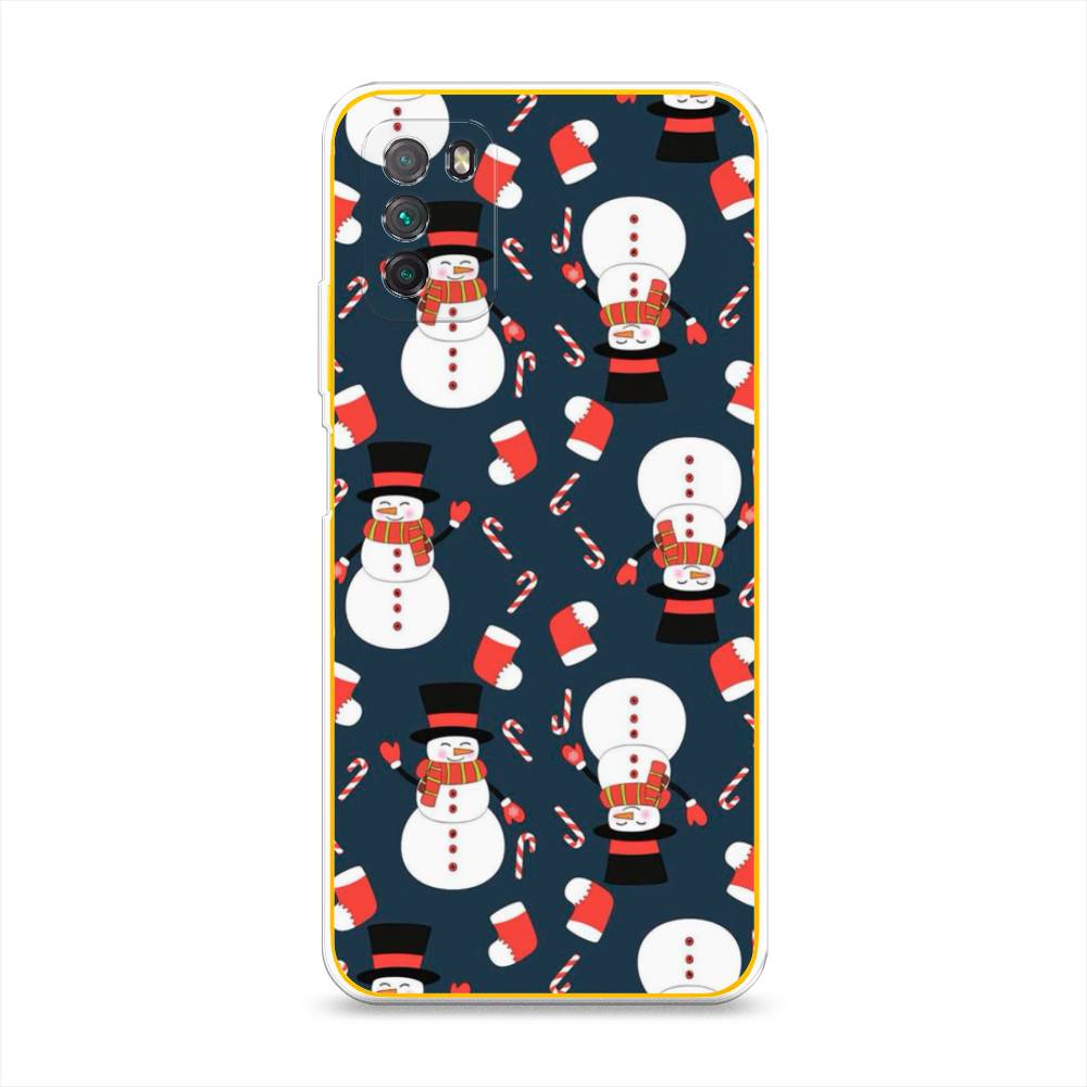 

Чехол на Xiaomi Poco M3 "Синие снеговики", Синий;белый;красный, 39550-5