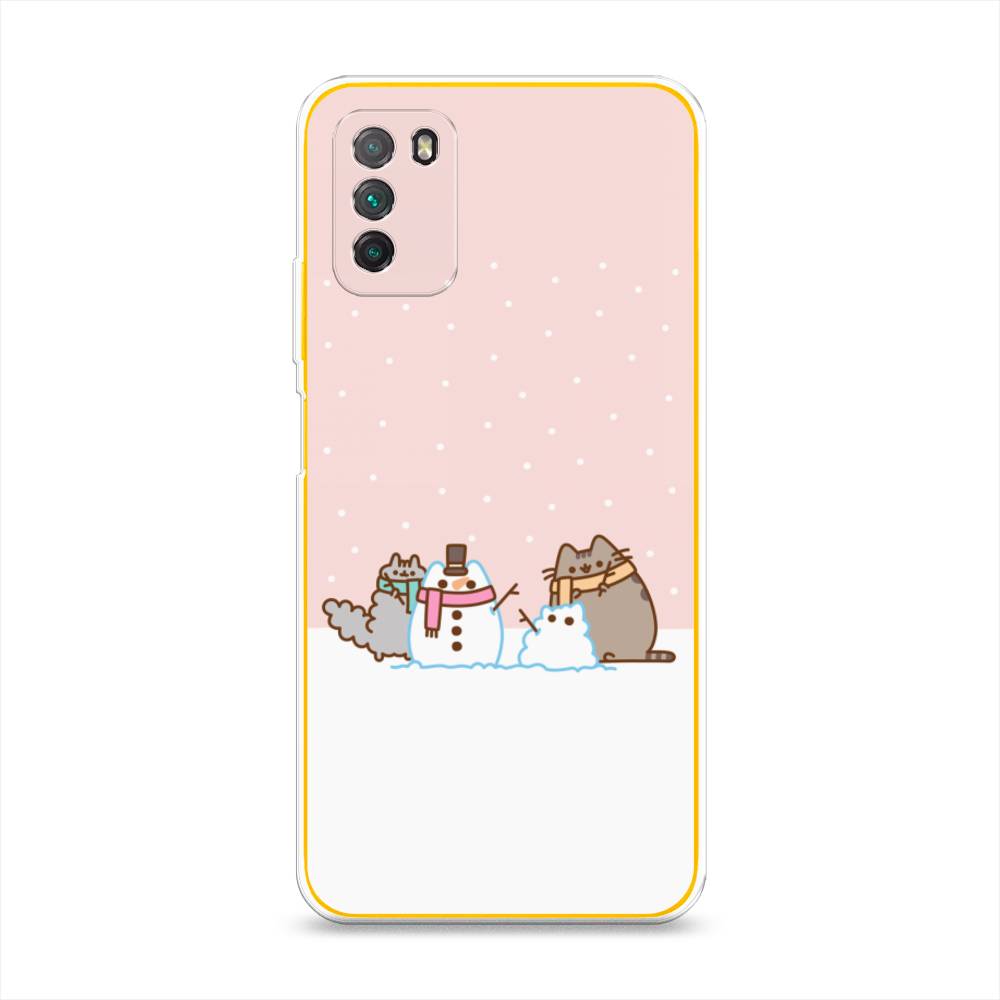 

Чехол на Xiaomi Poco M3 "Котики в снегу", Розовый;белый;серый, 39550-5