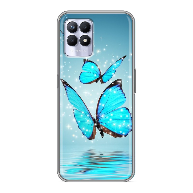 фото Дизайнерский силиконовый чехол для realme 8i / realme narzo 50 бабочки голубые 100gadgets