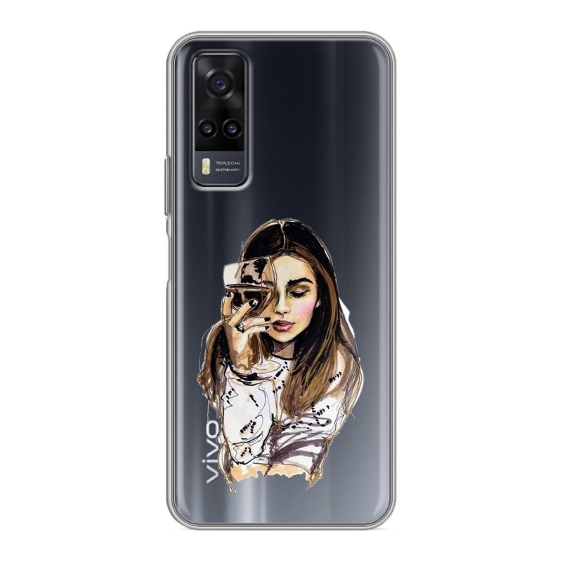 

Полупрозрачный дизайнерский силиконовый чехол для Vivo Y31 / Vivo Y53s Девушка и бокал