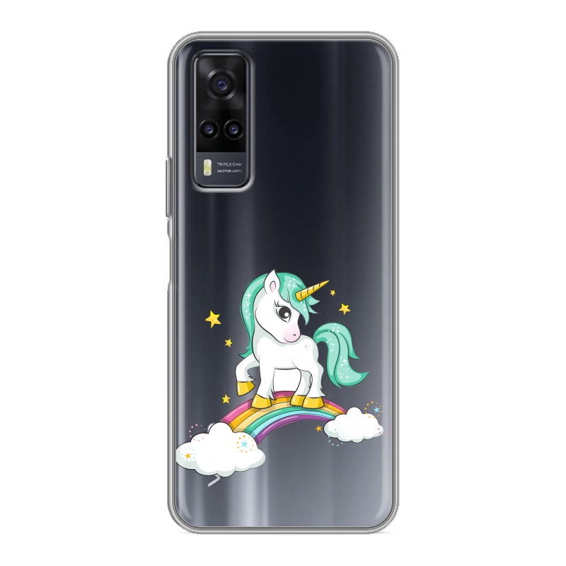 

Полупрозрачный дизайнерский силиконовый чехол для Vivo Y31 / Vivo Y53s Радуга и единорог